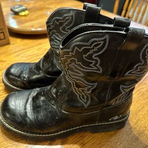 Roper Black Ankle Boots with White Stitching